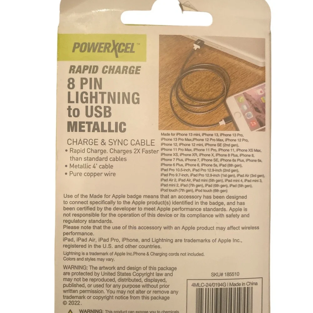 Rapid charge 8pin Lightning to is Metallic charge and sync cable